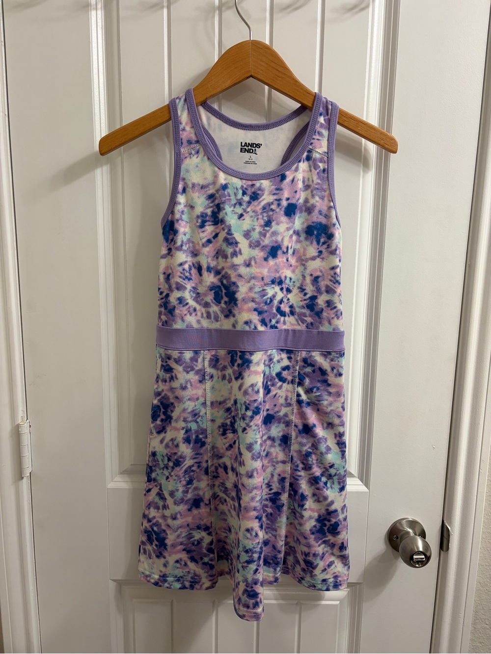 Lands' End Girls' Large Purple Tie-Dye Tank Dress with Pockets